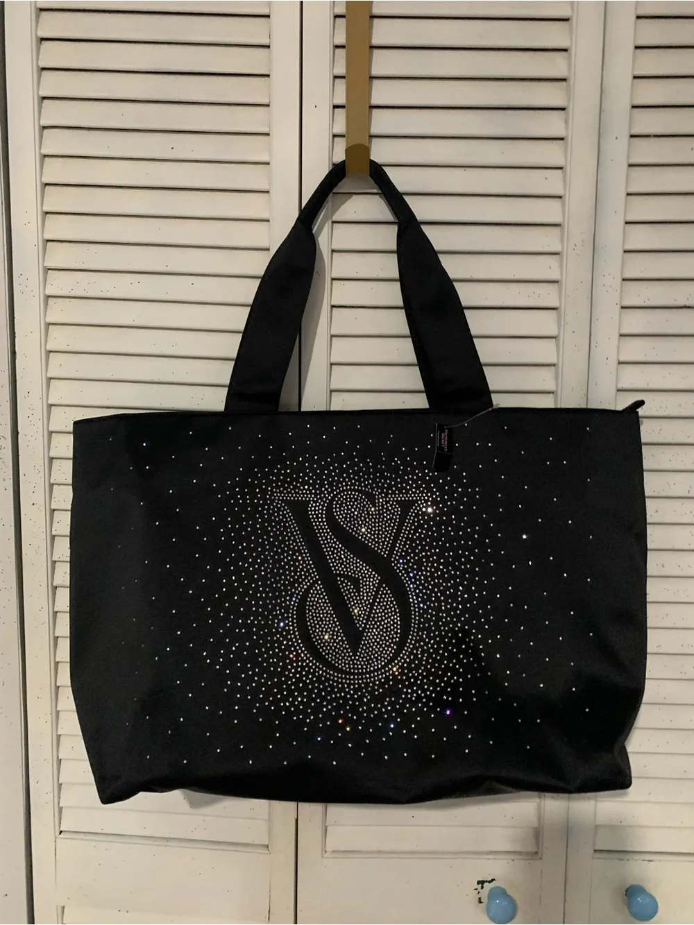 Victoria’s Secret Black Rhinestone Shine Tote Travel Bag NWT